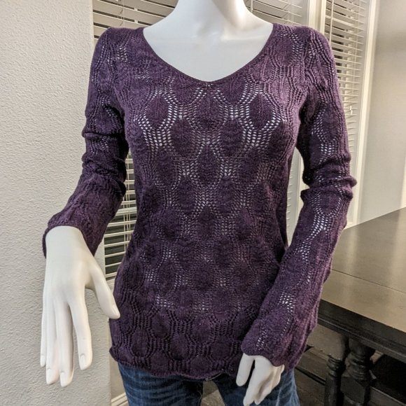 #245 INC Sweater with angled hem, notch neck & metallic purple - Picture 1 of 7
